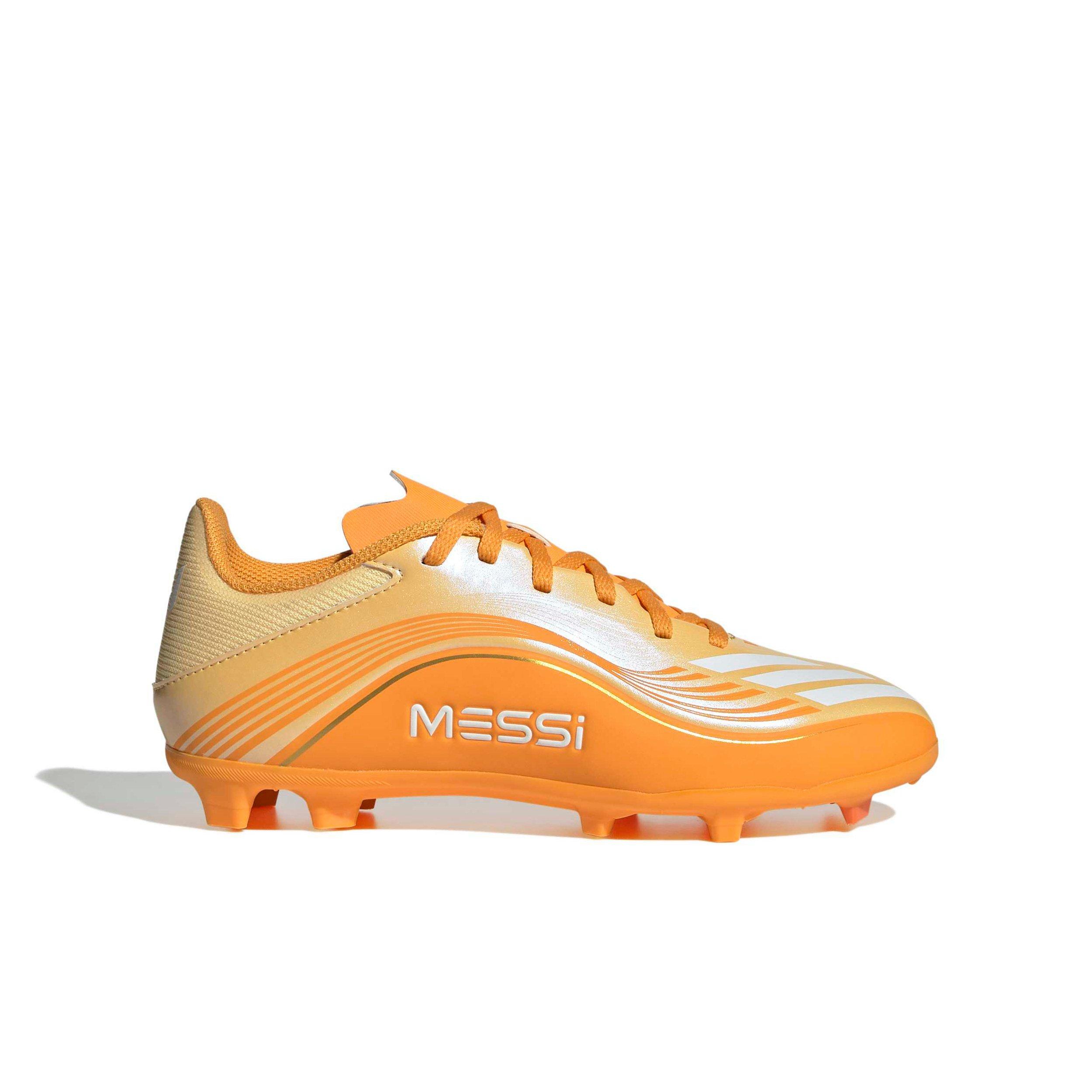 adidas F50 Messi League FG "Ice Tangerine/Gold Metallic/Pure Tangerine" Preschool Kids' Soccer Cleat - TANGERINE/GOLD/TANGERINE